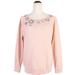 Excellent Intrend Pink Cotton Sweater Size S with Floral Embellishments